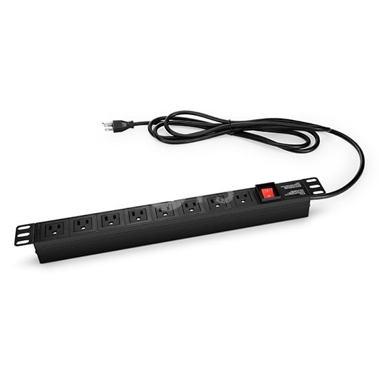 Single-Phase 15A/125V Basic PDU, 8 NEMA 5-15R Outlets, NEMA 5-15P Plug, 6.6ft Cord, 1U Rack-Mount