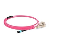 MTP®-16 APC (Female) to 8 LC UPC Duplex OM4 Multimode Elite Breakout Cable, 16 Fibers, Plenum (OFNP), Megenta